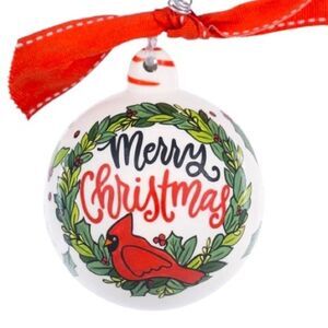 New Glory Haus Merry Christmas Cardinal Ornament with Berry Wreath